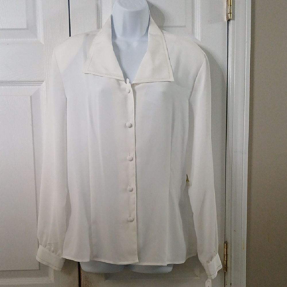 Eva Laurel New York Vintage Elegant White Button-Up Blouse Sz 16 NWT